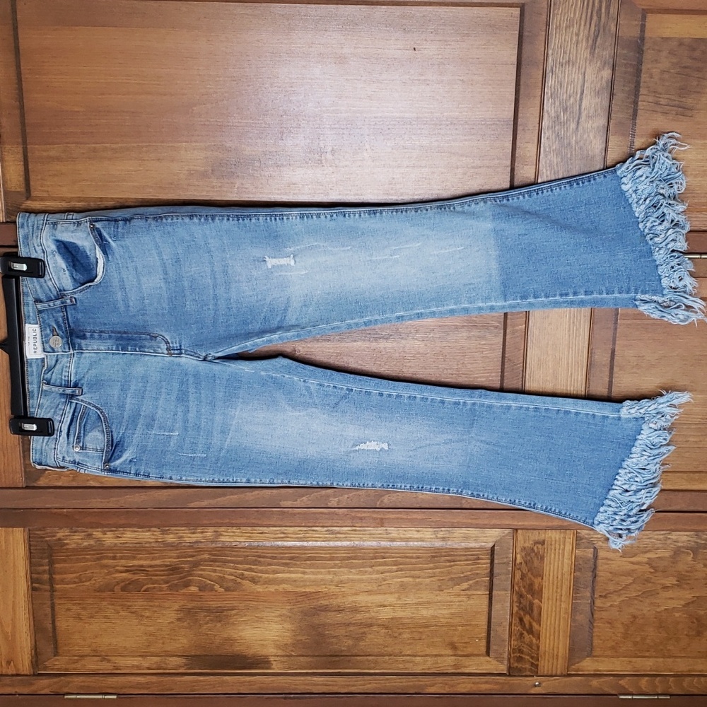 For The Republic Denim Frayed Raw Hem Crop Stretch Denim Jeans Sz 2/25